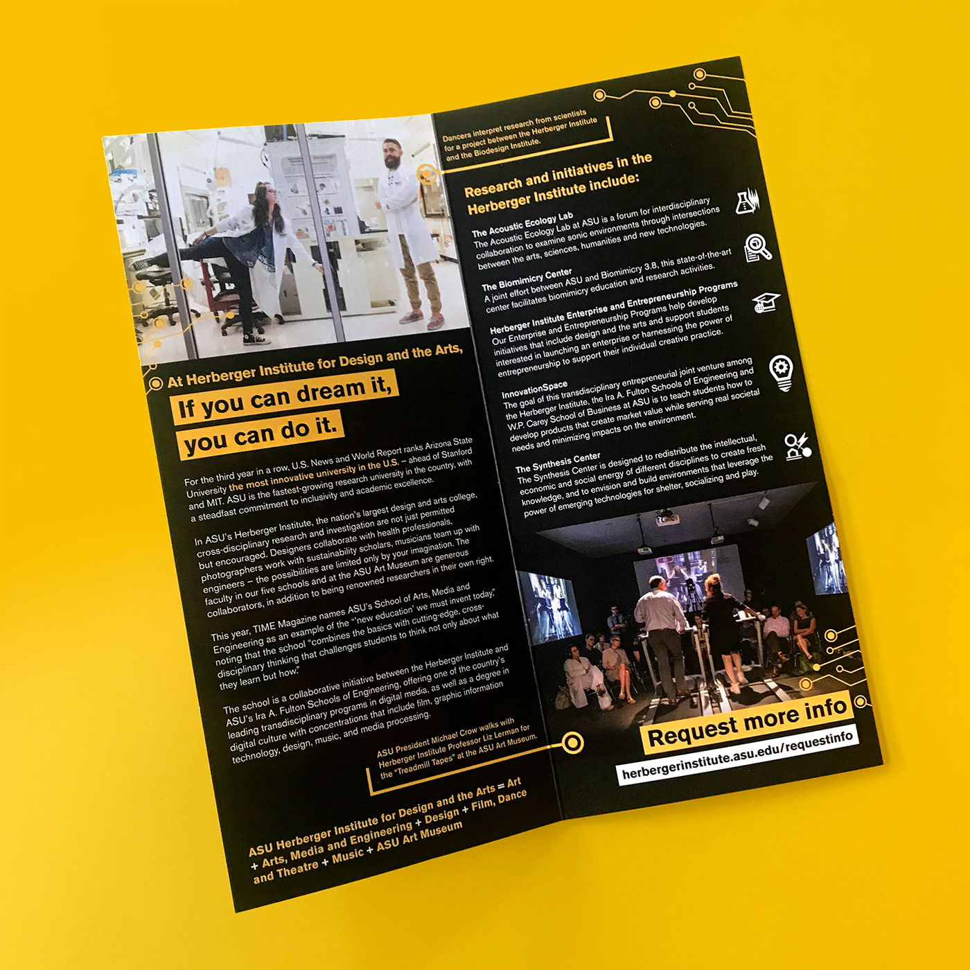 Brochure inside with details about Design + Arts + Science + Engineering + Tech programs and classes