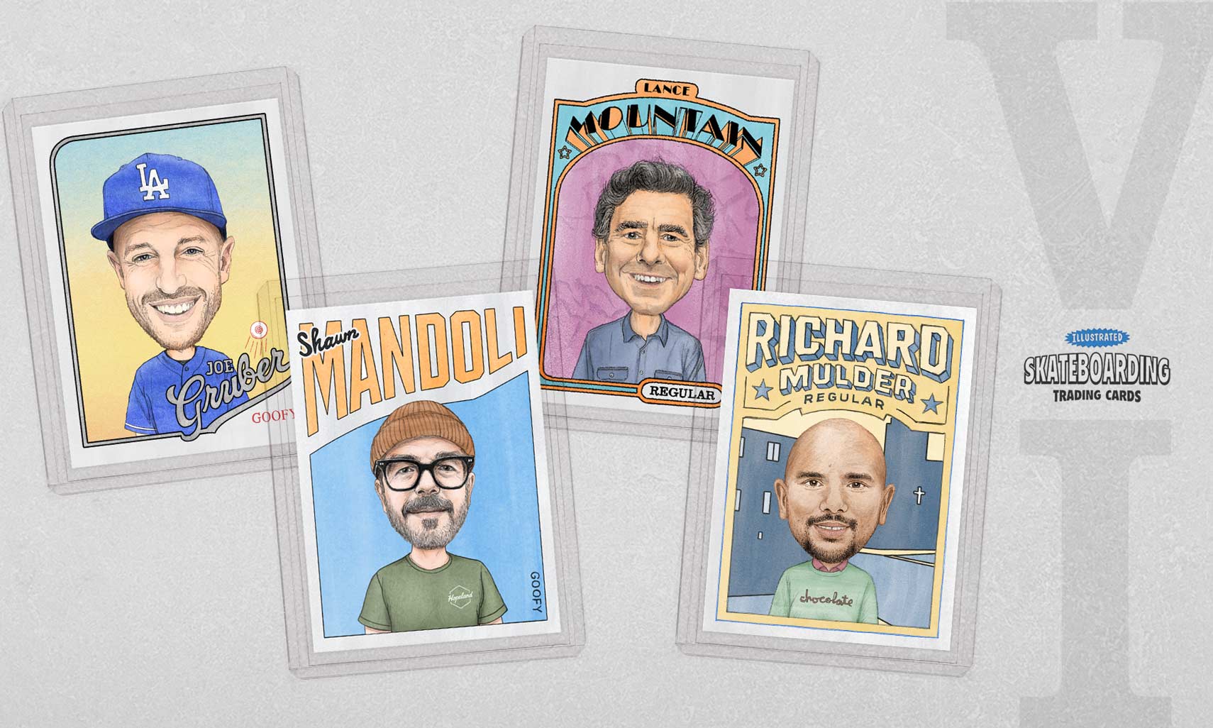 Series 6: Set of 4 Illustrated Trading Cards of Pro Skaters