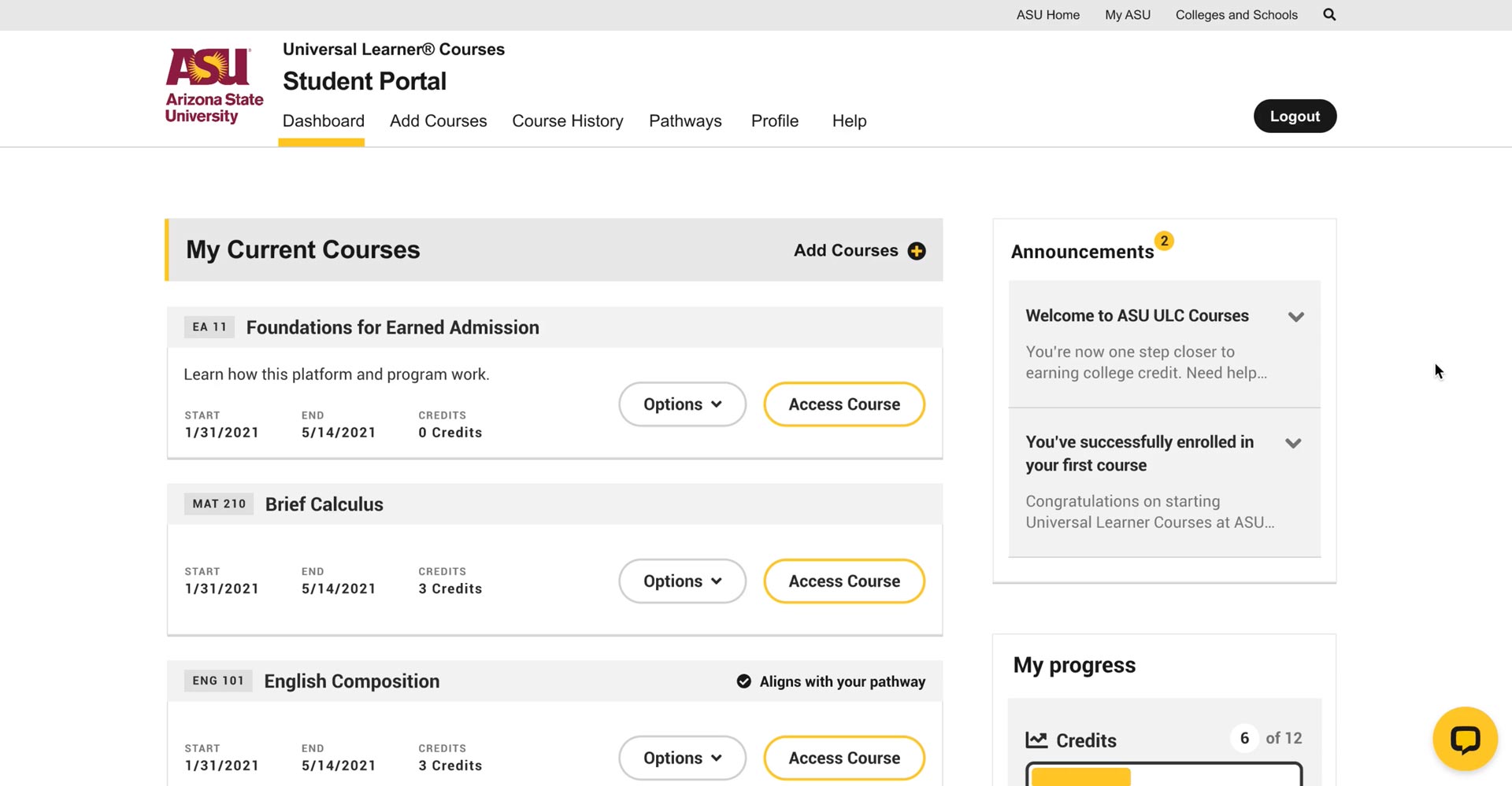 Online course student portal desktop screen
