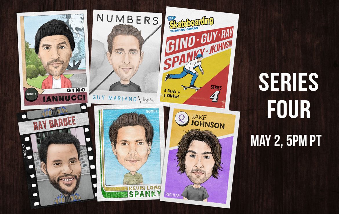 Series 4: Set of 5 Illustrated Trading Cards of Pro Skaters